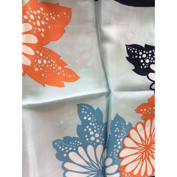 Long Floral Scarf Blue Orange White Print Vintage Accessory - Picture 5 of 5